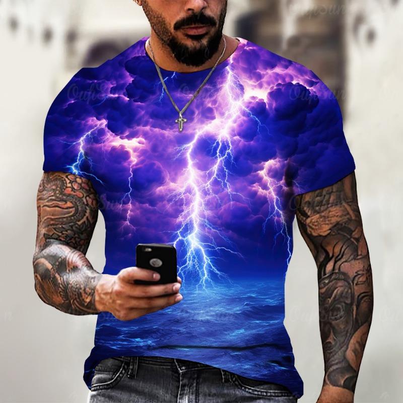 2024 Summer New Men's T-Shirt Casual Lightning Cool 3D Digital Printed T Shirts for Men Short Sleeve Tee Oversized Men Clothing