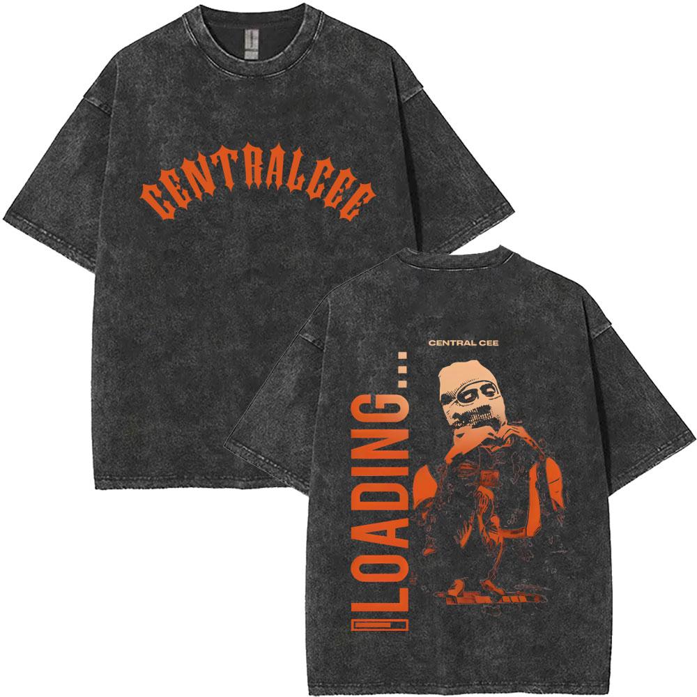 Washed Vintage Rapper Central Cee Face Graphic Tshirt Men Women Hip Hop Fashion Short Sleeve T Shirts Mens Oversized Streetwear