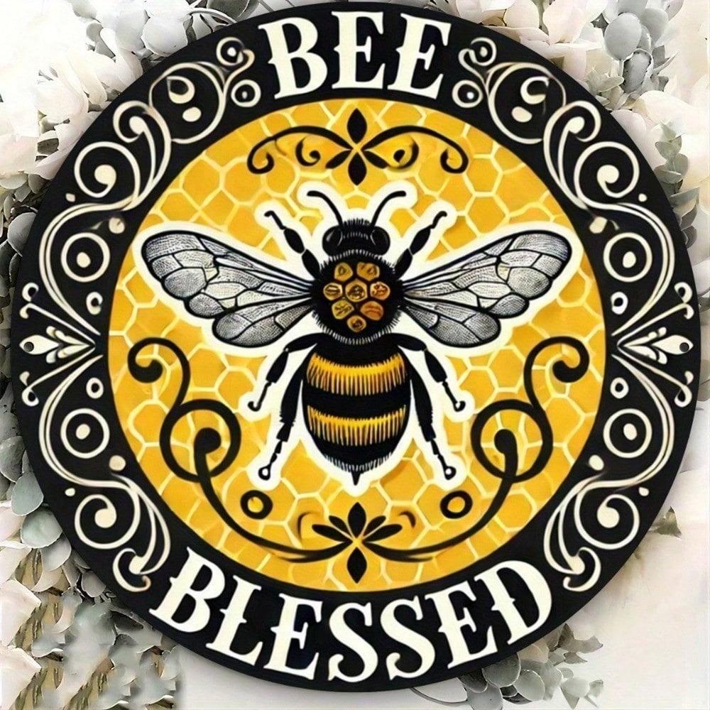 Vintage Bumble Bee 8x8 Inch Round Tin Sign Metal Wall Art Retro Plaque Home Pub Garage Decor