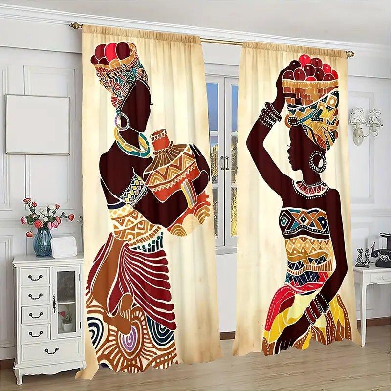 2pcs- Bohemian-style women's pattern printed curtains   window decorations   home decorations   room decorations