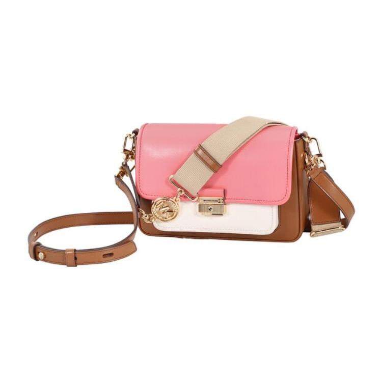 New MICHAEL KORS Bradshaw Cow Leather Shoulder Bag, Crossbody Bag Medium Size Women's Acorn Brown & Pink 30T1G2BM2L-986