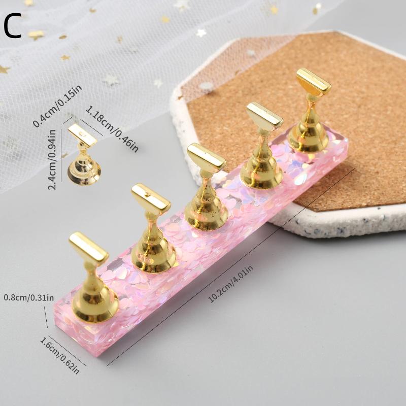 1 Set Iridescent Heart Sequins Magnetic Nail Holder False Tips Practice Stand Nail Art Display Salon Diy Tools