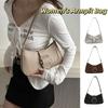 Vintage Buckle Shoulder Bag Solid Color PU Leather Handbag Fashion Women's Armpit Bag Underarm Bag