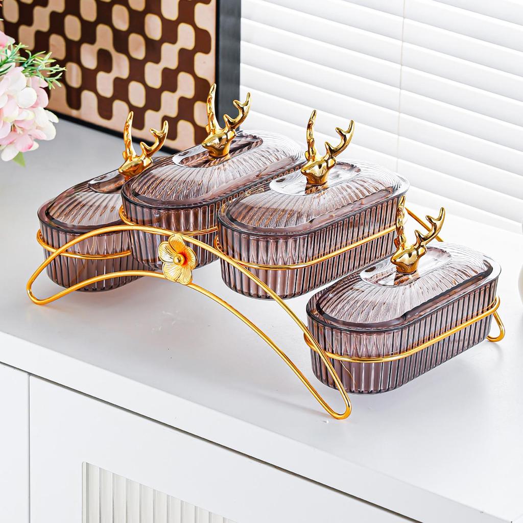 Elegant Iron Art Snack Dish with Compartments: Luxurious Fruit Plate for Home or Hotel