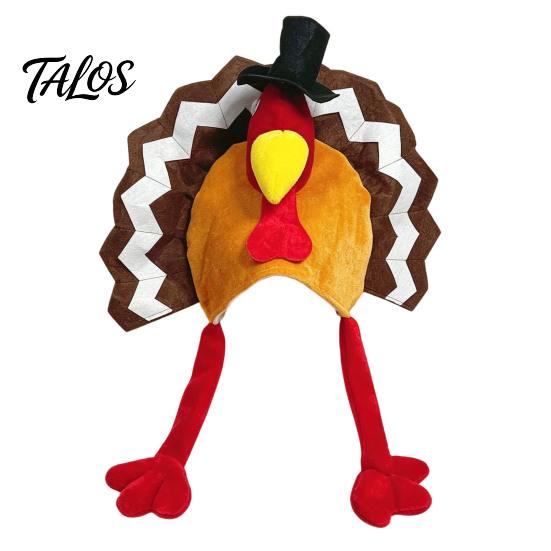 Thanksgiving Costume Accessory Plush Turkey Hat, Funny Trot Dancing Hat Novelty Headpiece for Women Men Holiday Celebration Chicken Leg