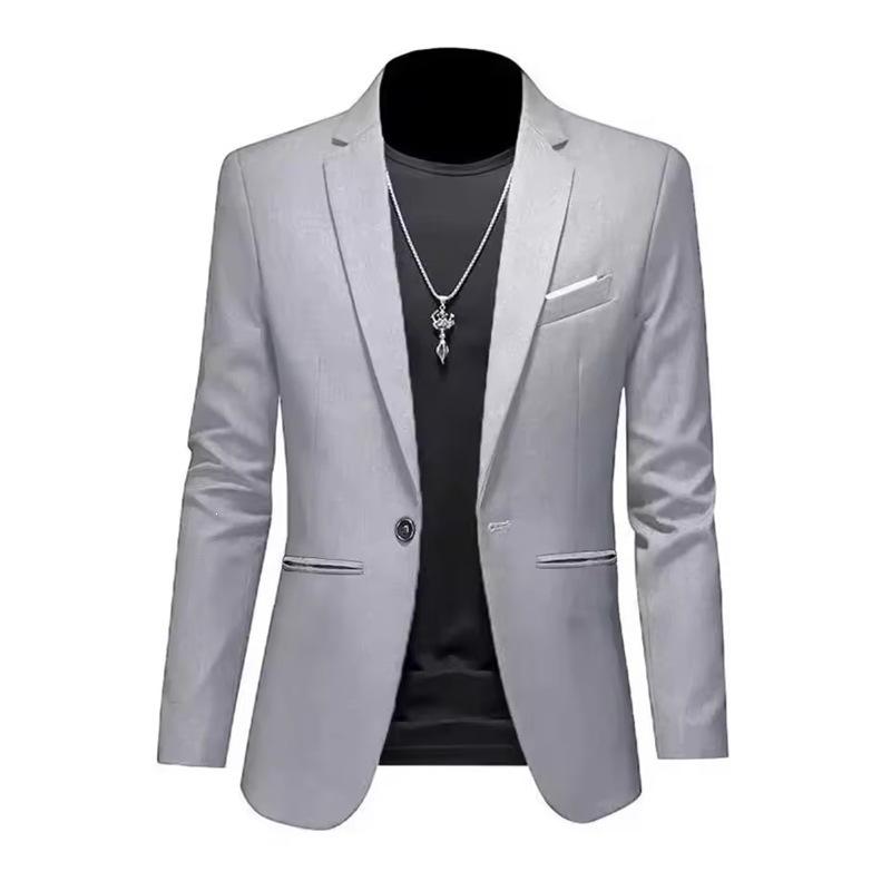 Herren-Blazer, hellgrau, einreihig, schmal geschnitten, mit einem Knopf