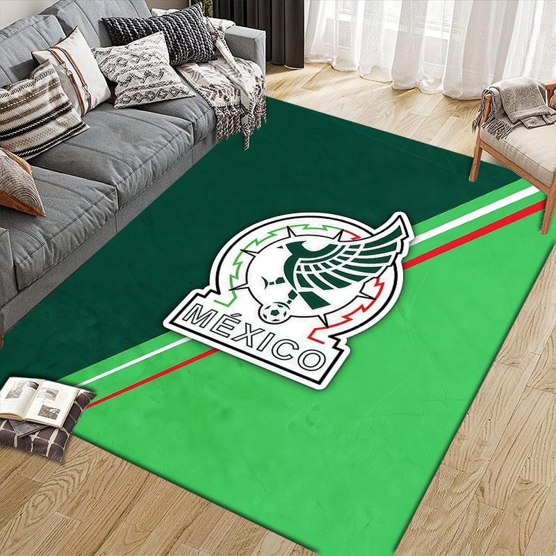 Mexico Football Art Flannel Printed Carpet, Home Sofa Decoration for Living Room & Bedroom, Non‑Slip Play Flannel Floor Mat for Game Room