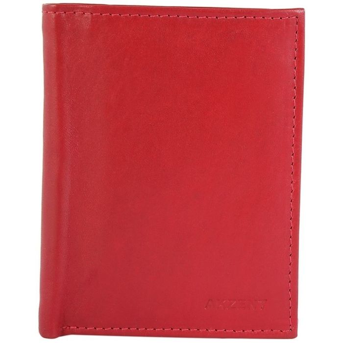 Portefeuille homme vertical - AKZENT - Modèle unique - Cuir vachette - Rouge - 10 emplacements cartes