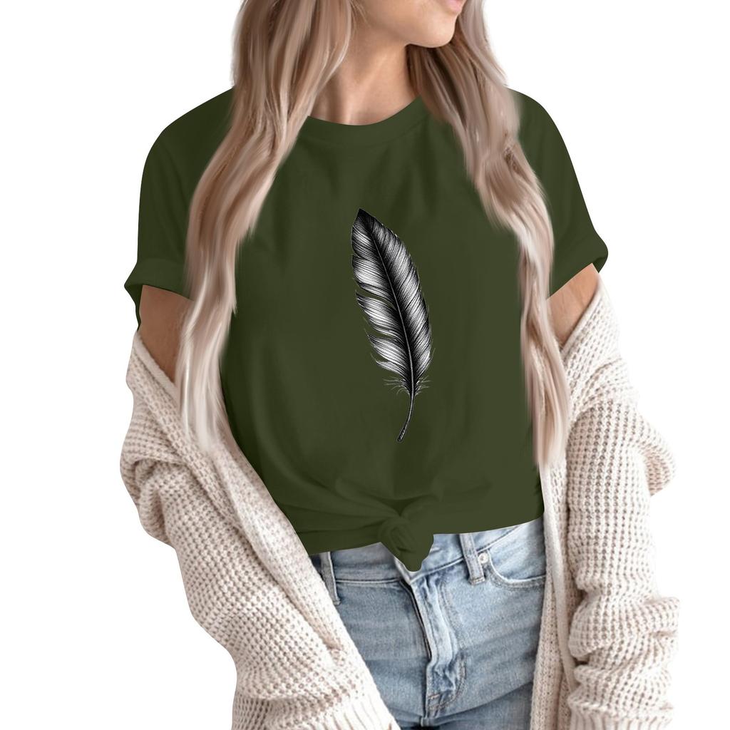 Women's Fashion Casual Printed Short Sleeve Round Neck Pullover Tops