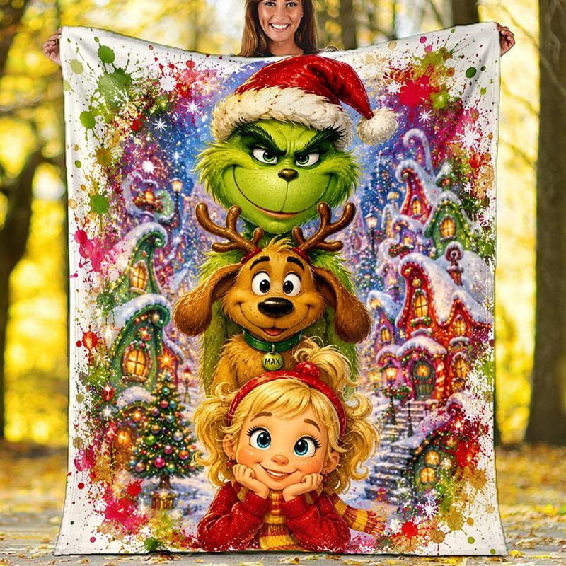 Grinch Theme Printed Blanket Perfect For Couch Bed Travel Outdoor Use Machine Washable Cozy Durable