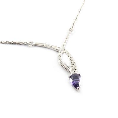 [F0359] - Silver Necklace 'Tentation' Purple Silver (rhodium Plated) - 26x34 Mm