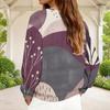 Women Plus Size V Neck Front Zip Long Sleeve Geometric Printed Sweatshirt Off White Black Orange