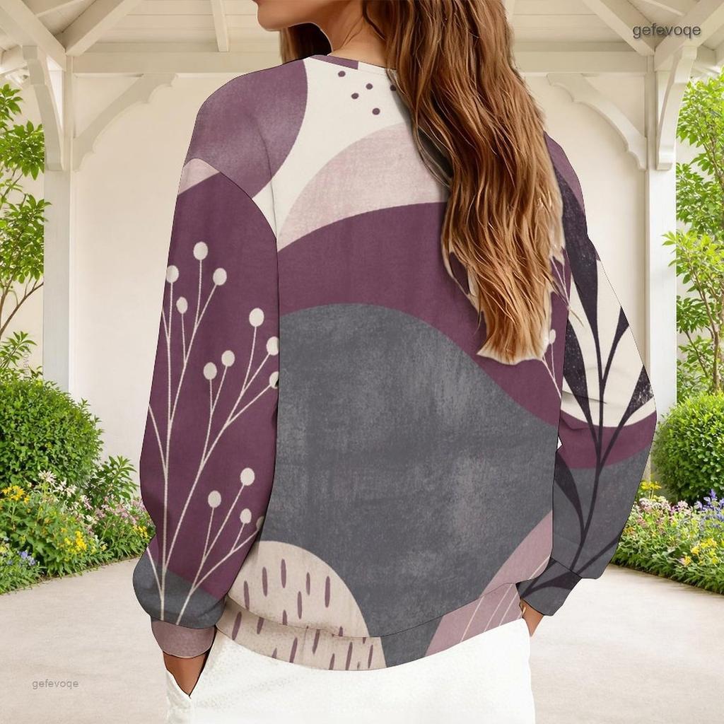 Women Plus Size V Neck Front Zip Long Sleeve Geometric Printed Sweatshirt Off White Black Orange