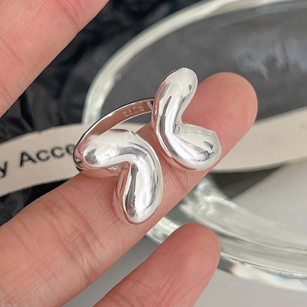 PANJBJ 925 Silver Geometry Crystal Ring For Women Ellipse Exaggerated Punk Water Drop Open Jewelry Gift
