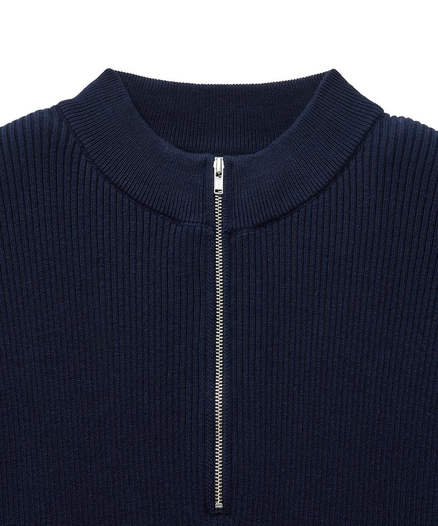NOIRER Ribbed Zip-Up Half Knit (Navy)