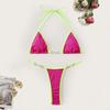 2 Pcs/Set Women Bikini Set Contrast Color Halter Neck Three-point Imitation Pearl Deep V Neck Swimming Suit Bathers