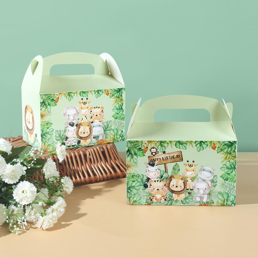 4pcs Jungle Animal Candy Boxes Safari Birthday Party Decoration Kids Gift Packaging Box Wild One Baby Shower Supplies Box Bags