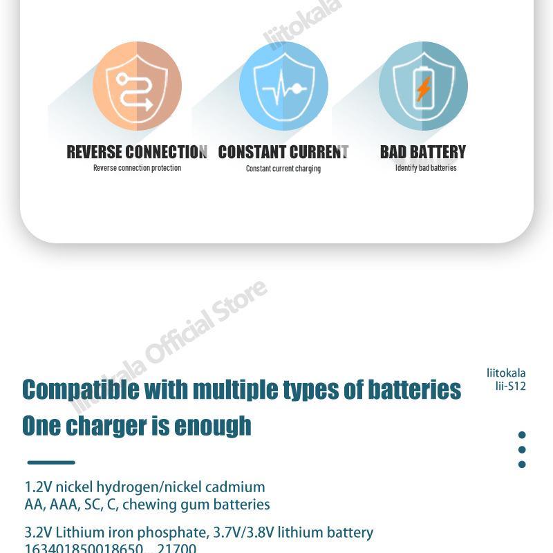 LiitoKala Lii-S12 12-Slot Battery Charger for 18650/21700/9V Batteries