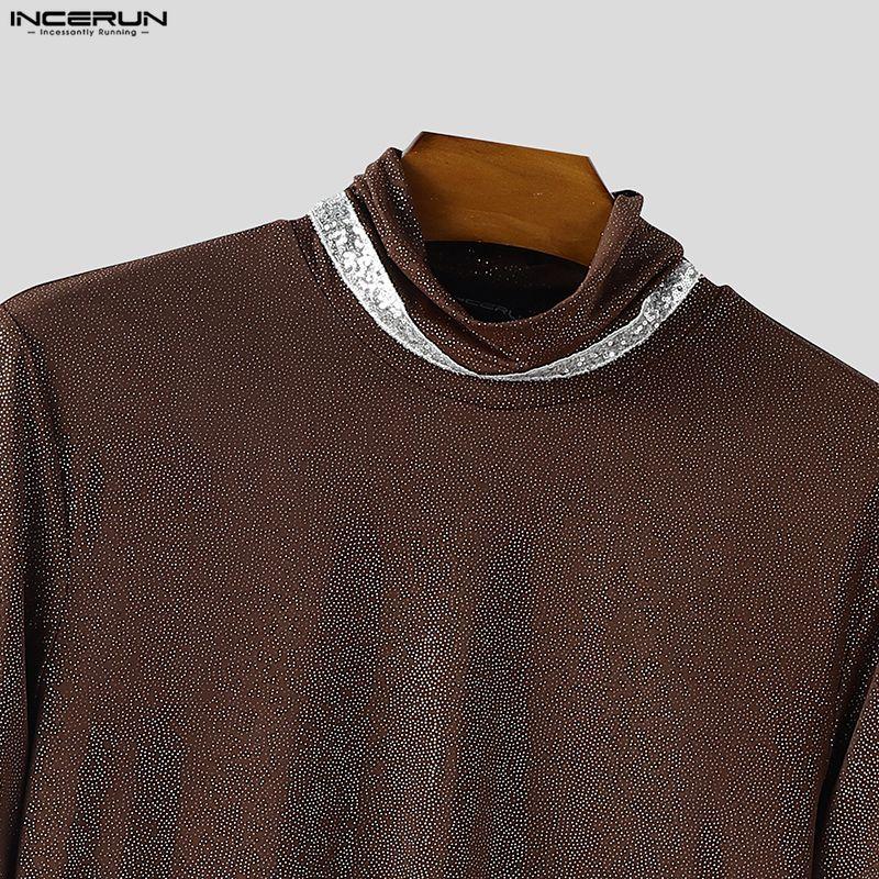 INCERUN Herren Langarm Patchwork Glitzer Lässig Locker Unterhemden Tops T-Shirts