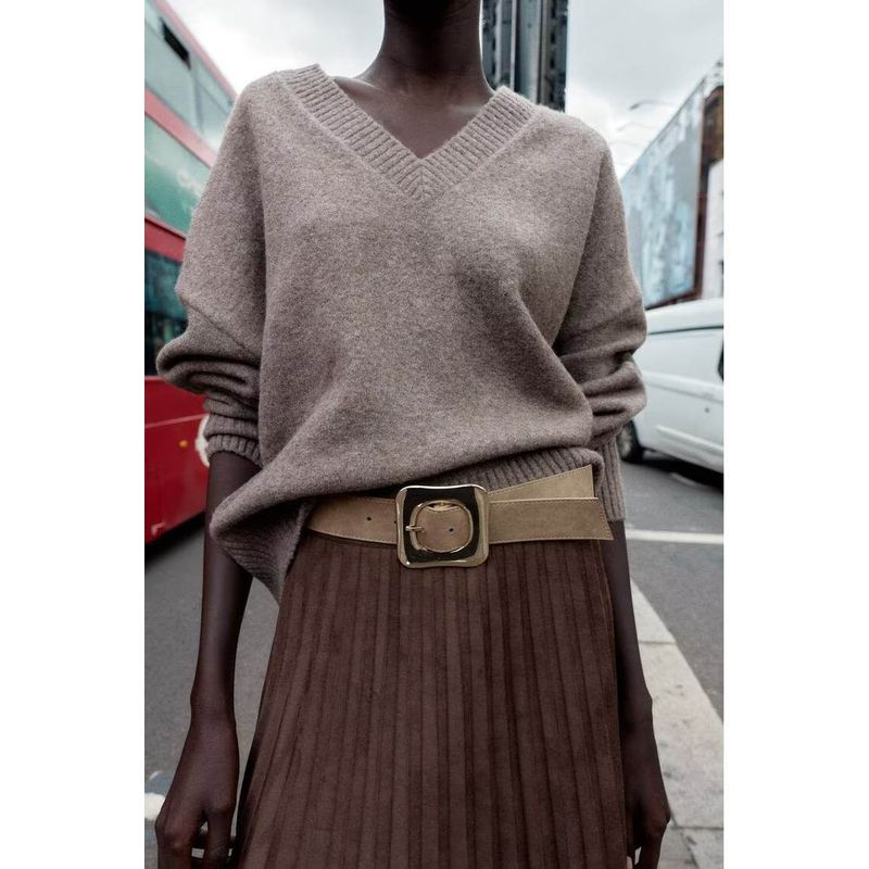 Za Export New Arrival Women's Clothing ZR Fashion Style Fashionable All-Match Soft Plaid V-neck Long-Sleeve Knitwear 2142162