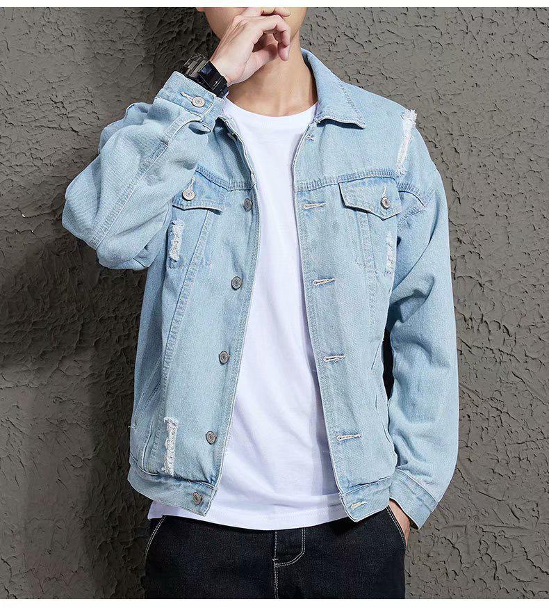 Men's Handsome Korean Style Loose Denim Jackets for Spring and Autumn