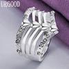 Anello Cinque Fili in Argento Sterling 925 con Zirconi AAA Gioielli di Moda