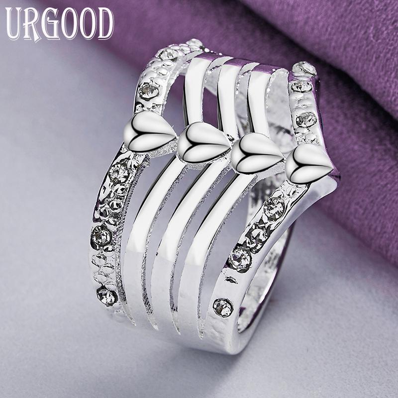 Anello Cinque Fili in Argento Sterling 925 con Zirconi AAA Gioielli di Moda