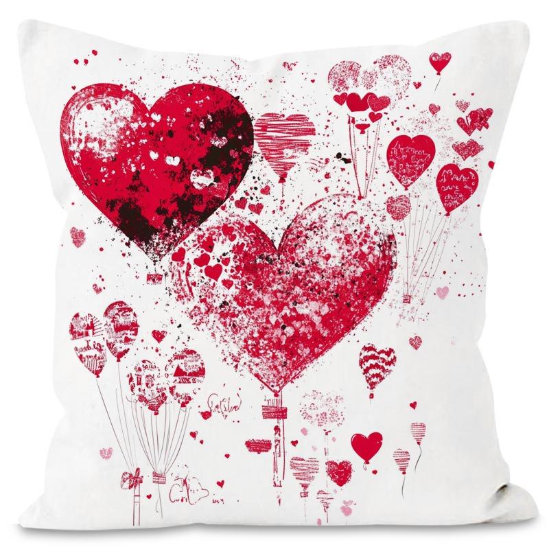 

Valentine s Day Love Heart Print Home Decor Pillowcase Bedroom Living Room Sofa Decoration Polyester Cushion Cover with Zipper 16x16Inch