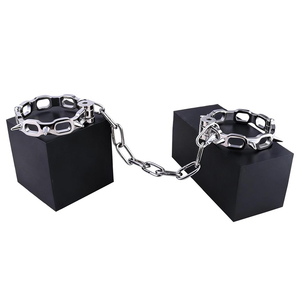 Heavy Duty Stainless Steel Wrist Ankle Cuffs with Padlock Bedroom Sex Bondage BDSM Restraints Set Metal Restraint Gear for Men