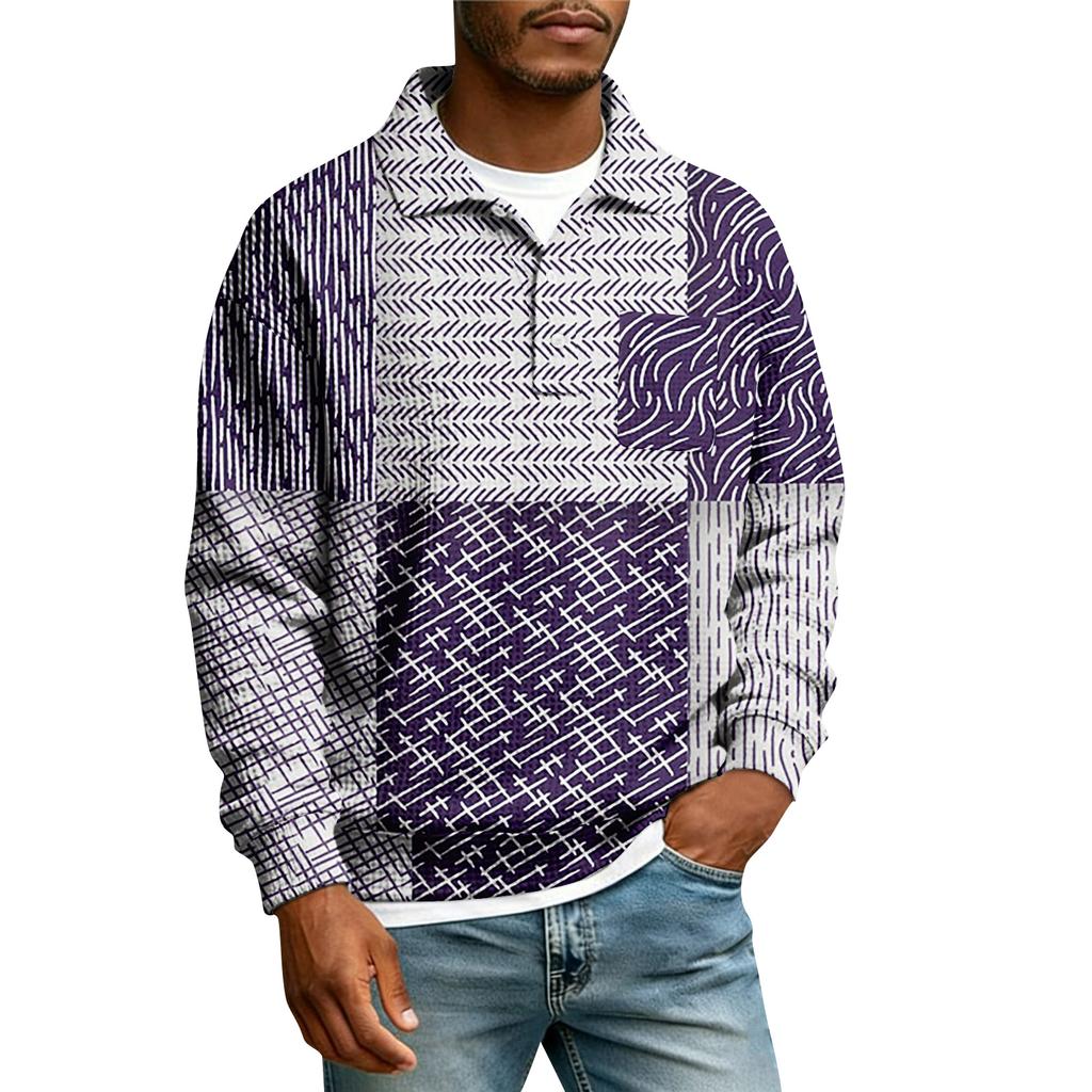 Herrars Revers Tryckt Enkelknäppt Ficka Långärmad Ledig Sport T-shirt