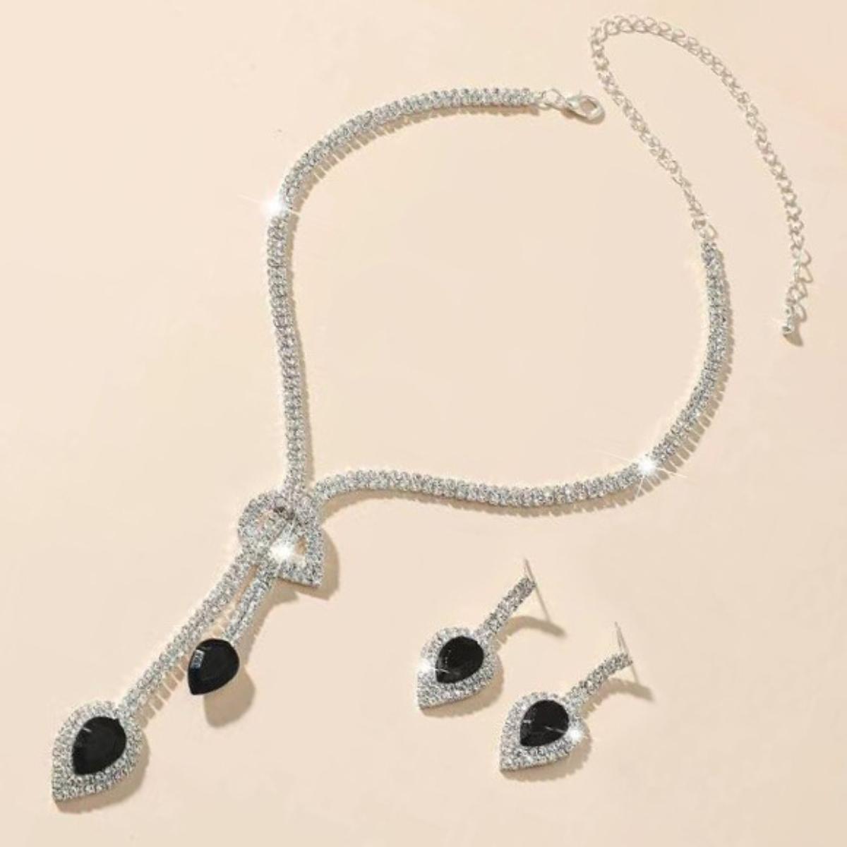 

3PC Women s Fashion Trend Claw Chain Water Drop Necklace Earrings Zircon Set Wedding Banquet Party Holiday Gift