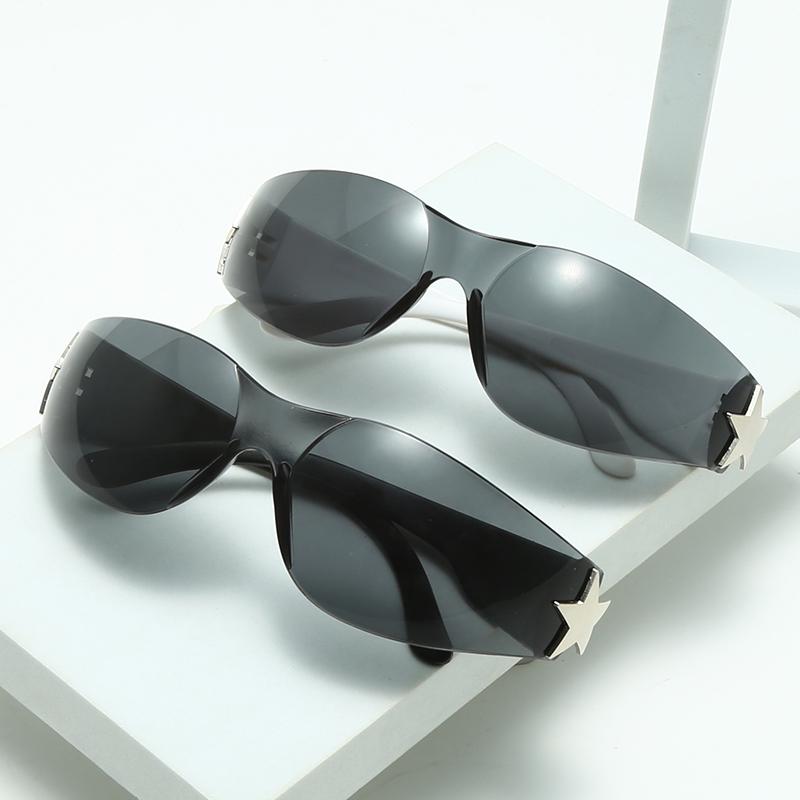 Y2K Millennium Euro American Eye Glasses Frameless Five-star All-in-one Pilot Sunglasses Women New Spice Sun Visor Sunglasses For Women men