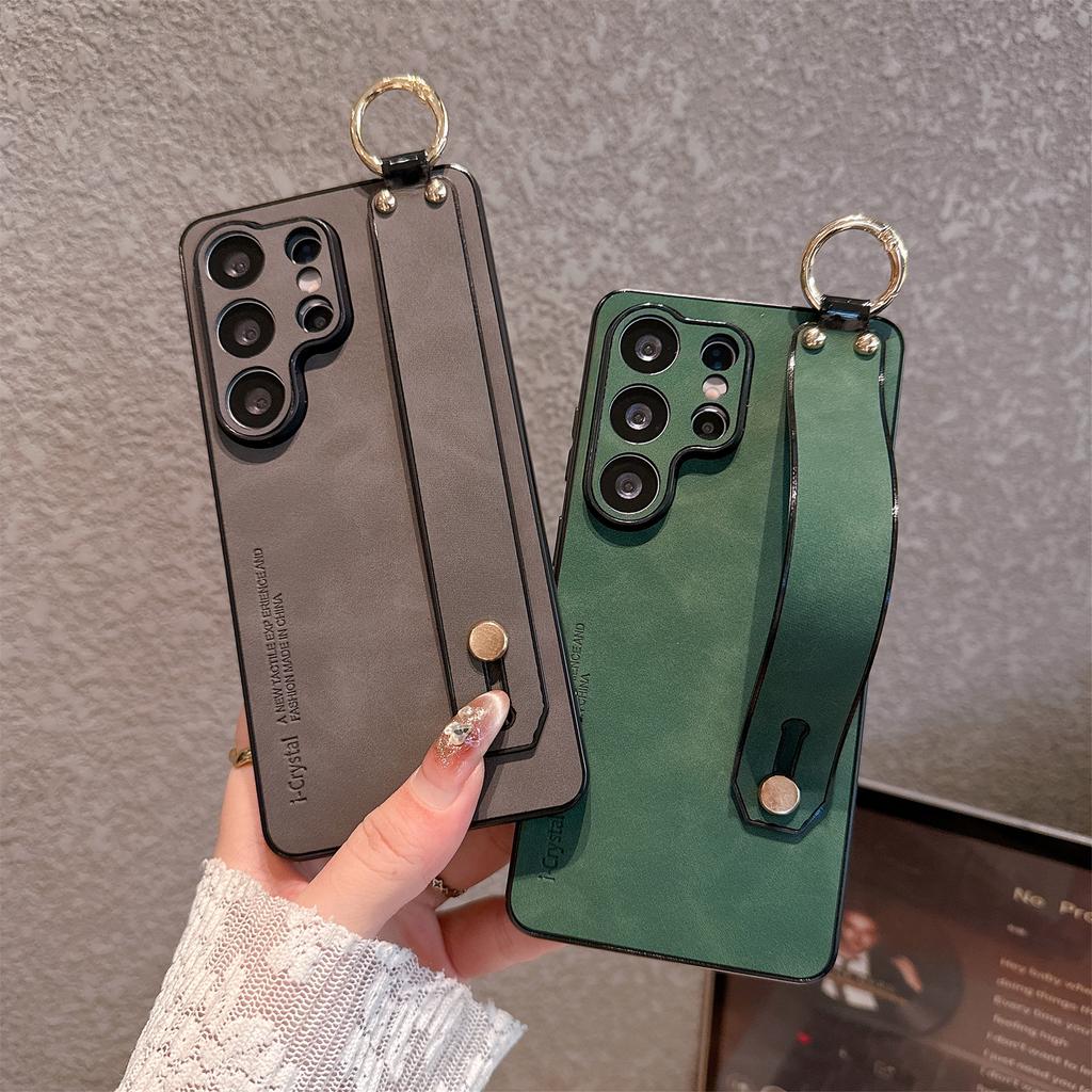 Luxus-Lammleder Mattes Leder Halterung Handyhülle Für Samsung S26 S25 S24 S23 S22 S21 Ultra Plus Stoßfeste Handgelenkschlaufe Abdeckung