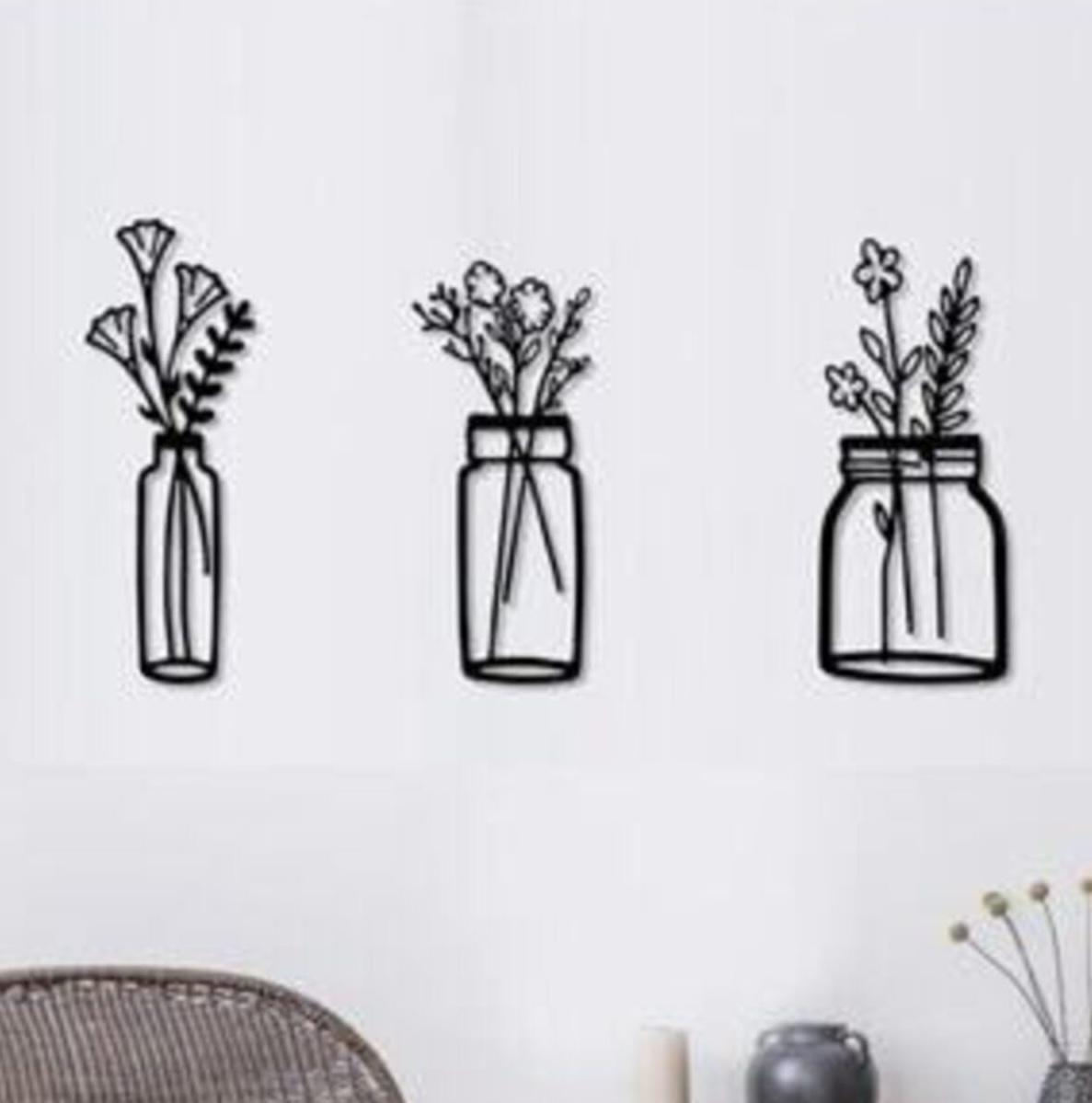 

Black Wooden Flower Pot Laser Cut Wall Decor Flower Pot Vase Figured Standart