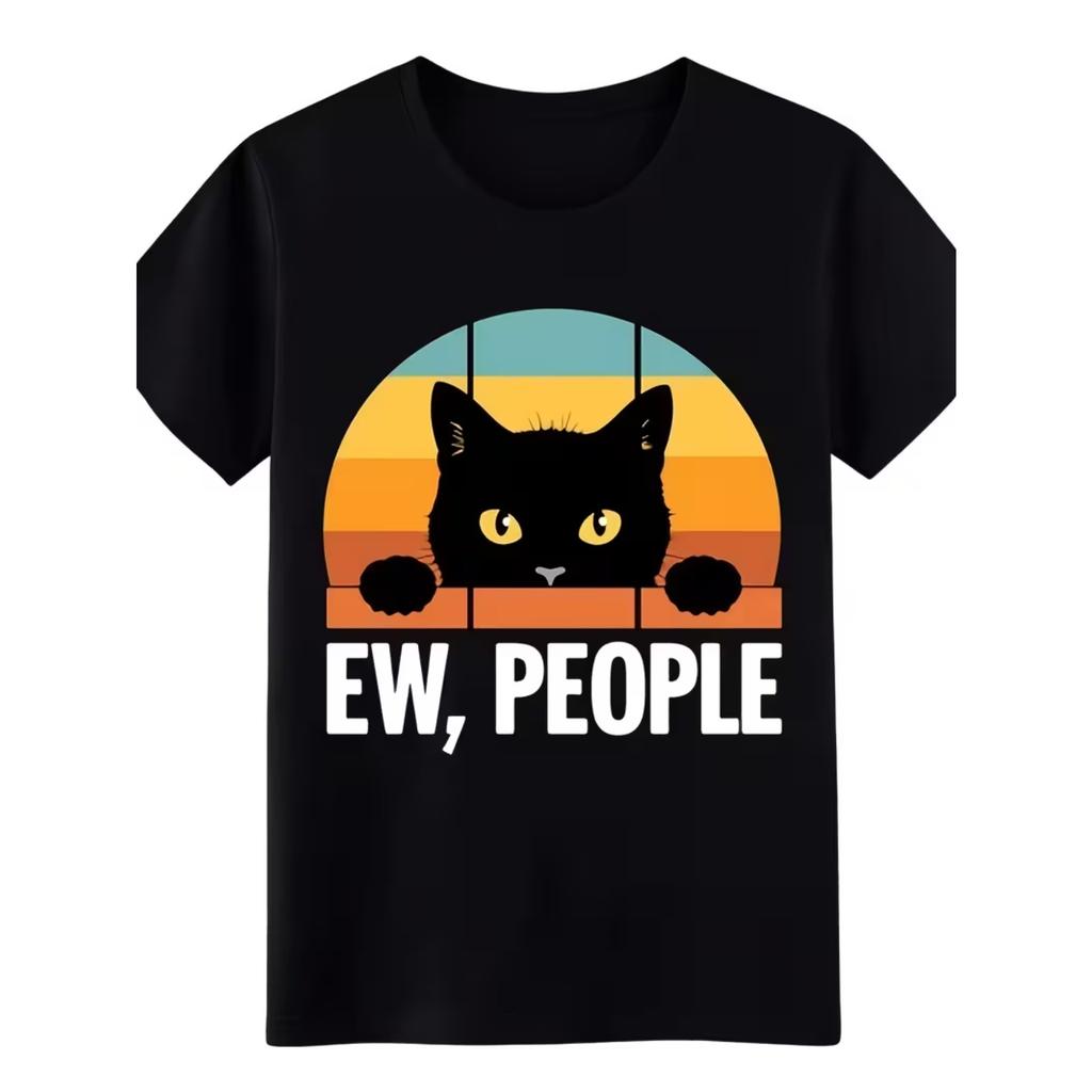 Casual Black Cat T-Shirt for Cat Enthusiasts, Suitable for Both Men and Unisex, Featuring A Stylish Design for Summer 2026