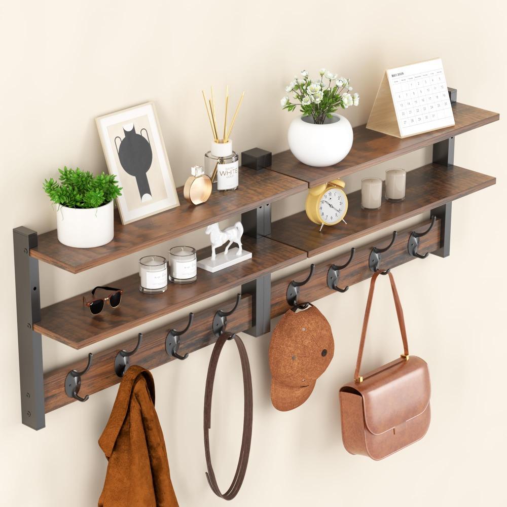with Hooks Two-Tier Coat Rack Wall Mounted Entryway Coat Hook Wall Shelf  for Bedroom Living Room