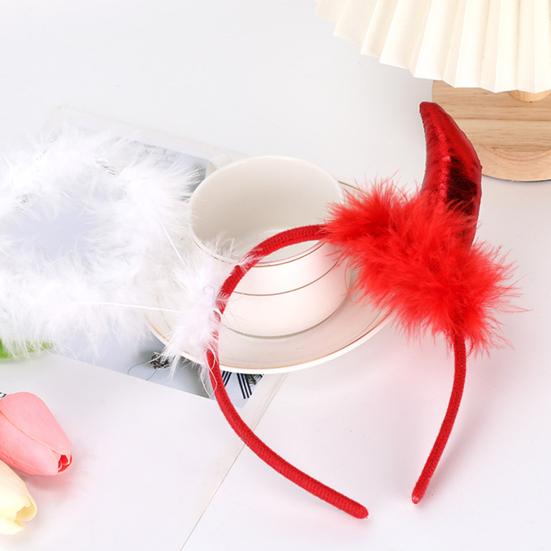 Diadema decorativa de cuerno de diablo de tela de felpa hecha a mano, diseño elástico ligero, aro para el cabello, accesorios para fiestas de cosplay y Halloween
