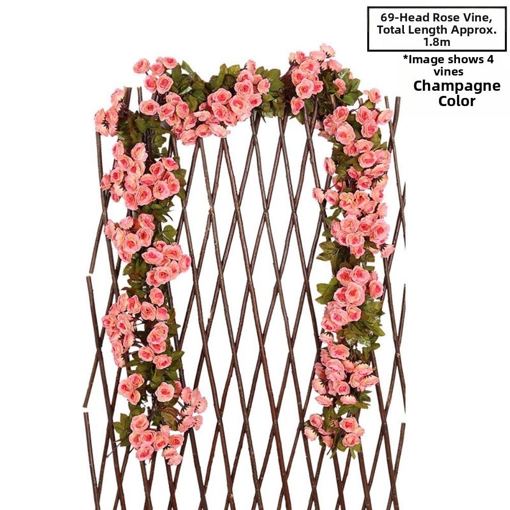 16/69Heads Artificial Rose Vine Plastic Silk Fake Plants Leaves Home Decoration
