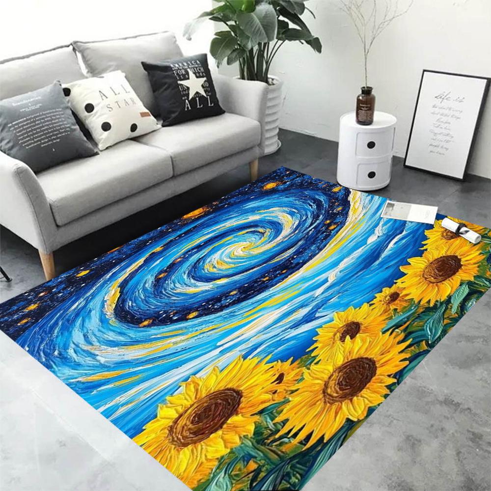 Van Gogh Sunflowers Carpet Artistic Floral Design Impressionist Style Area Rug for Living Room Decor