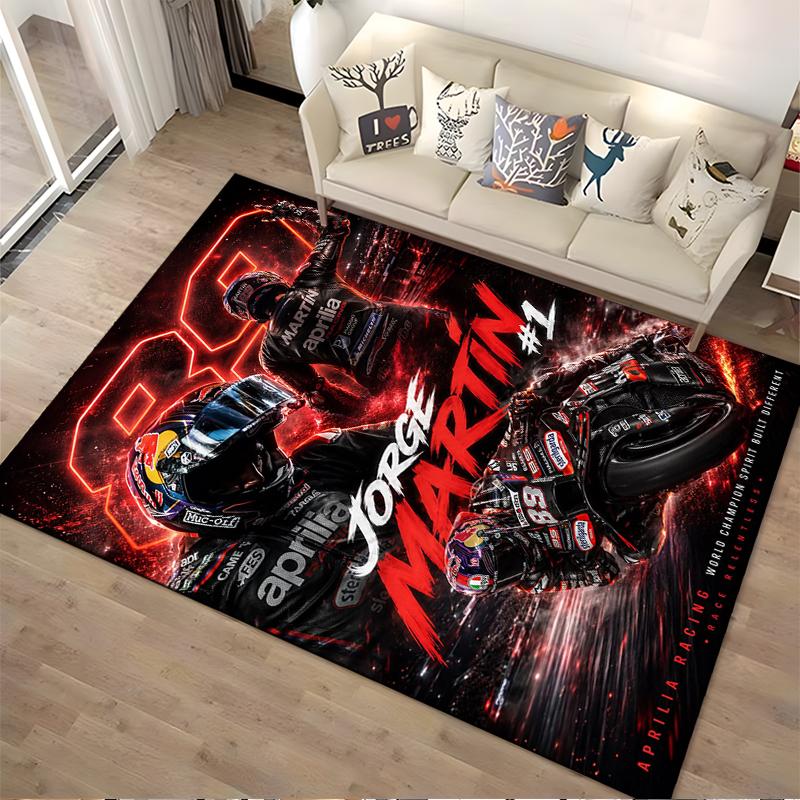 Racing Motorcycle with Dynamic Rider Non-slip rug suitable for living room and bedroom sofas.