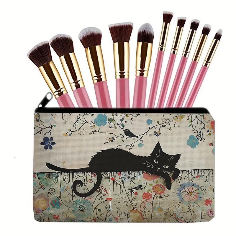 Retro Cat Pattern Makeup Bag Travel Storage Bag  Multi-functional Portable Toiletry Bag