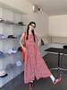 Women's Sweet & Spicy Red Plaid Sleeveless Tank Dress - Spring 2025 Collection, Loose Fit, Single-Breasted, Long Lazy Style
