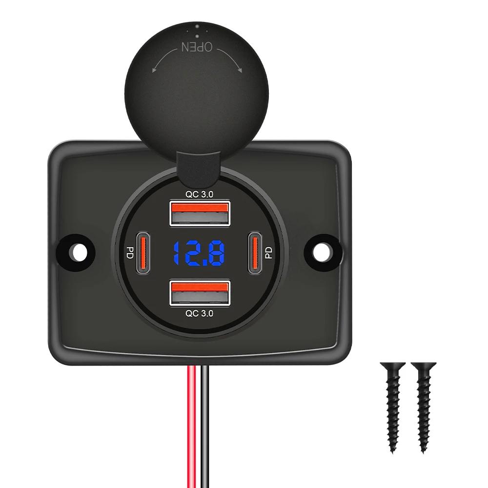 

12V/24V Dual QC3.0 PD USB Fast Charger with Cover Waterproof Fast Charging LED Light USB Charger for Cars Boats Buses and RVS
