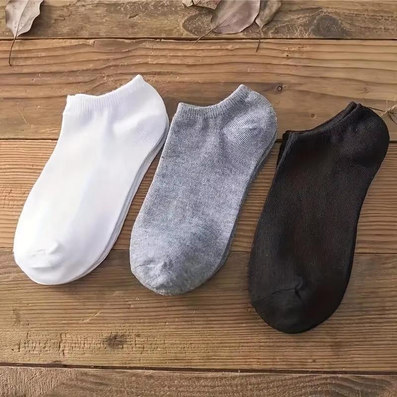 10 Pairs Men'S Polyester Boat Socks New Style Black White Grey Business Men Stockings Soft Breathable Summer For Male