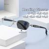 High Definition Photochromic Eyewear Vintage Frameless Color Change Reading Glasses Cut Edge Anti Blue Light Presbyopia Glasses