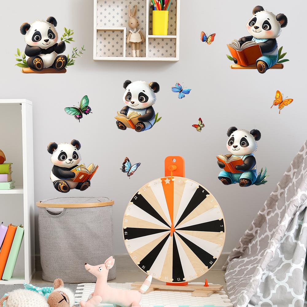 Cartoon Panda Reading A Book Bedroom Study Home Background Beautification Decoration Stickers