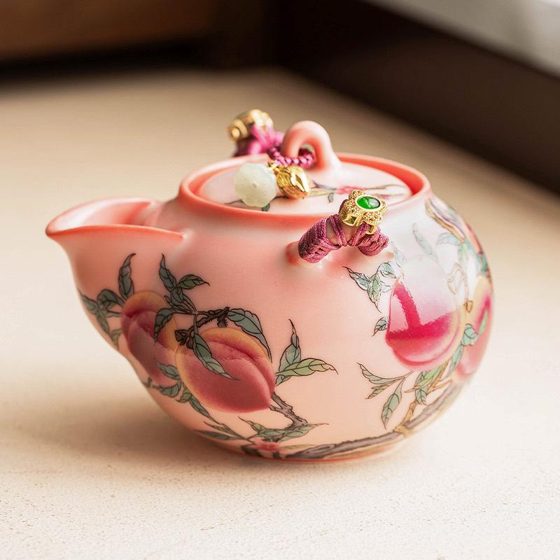 Fanru Pastel Nine Peach Hand Grab Pot Ceramic Teapot To Make Tea Household Kung Fu Tea Set Filter Single Pot Not Hot Gift Box