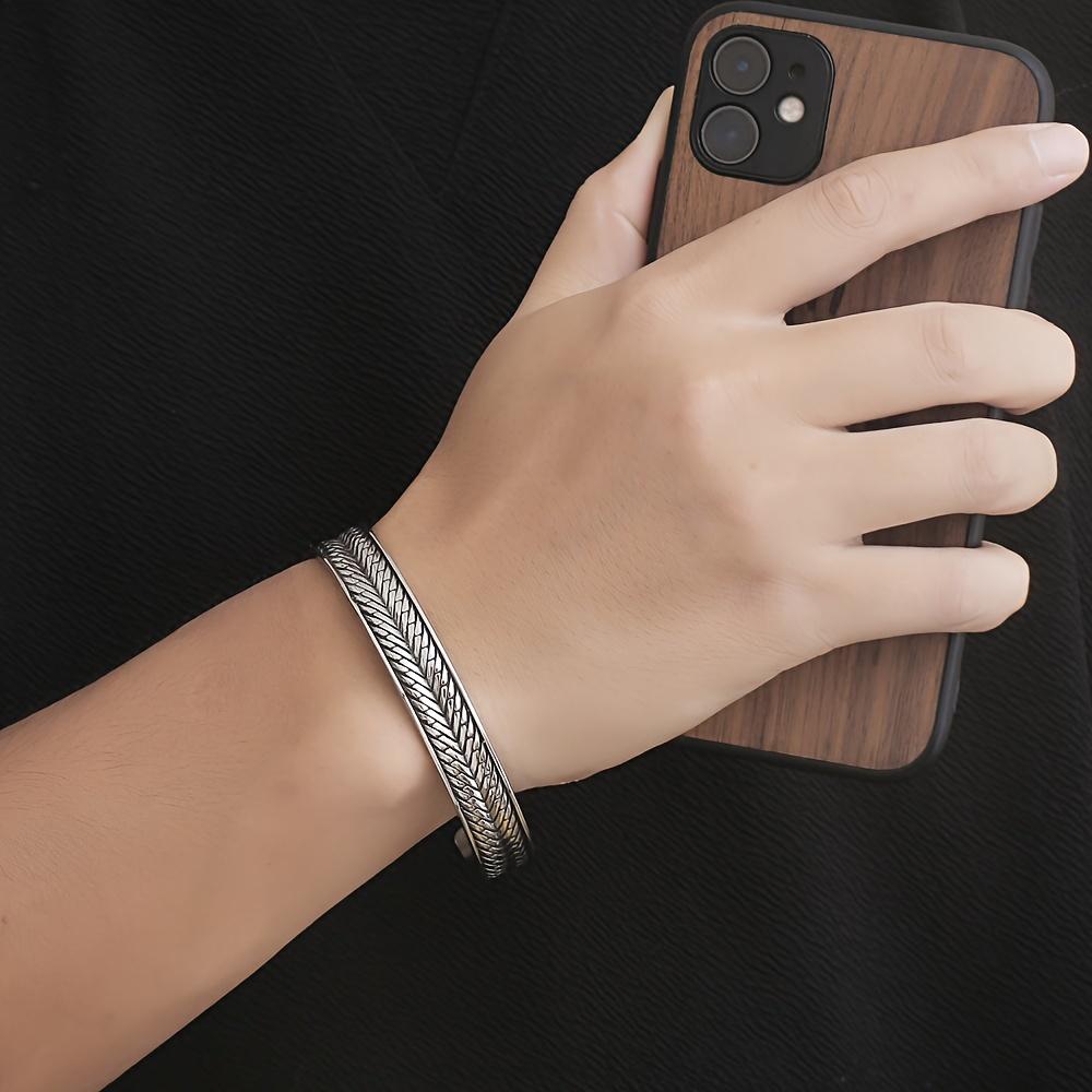 New Korean-style retro personalized motorcycle bracelet made of stainless steel C Open-ended wheat ear men's punk accessory trendy men's bracelet
