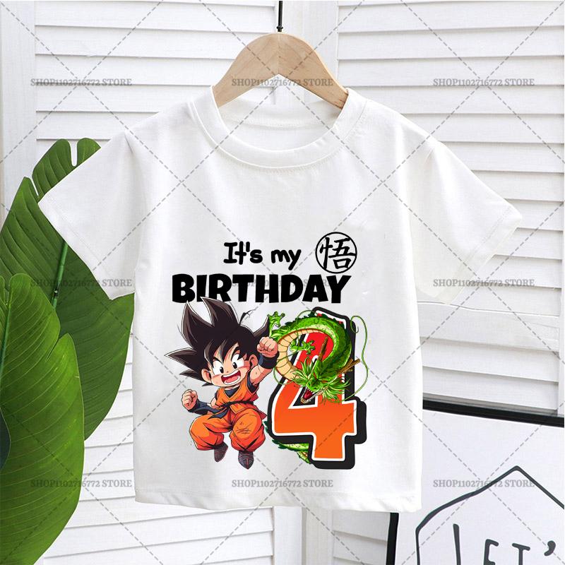 Neues Dragons Ball T-Shirt Junge Nummer Geburtstagskleidung Mode Goku Anime Figur Print Kleidung Top Kind Sommer Atmungsaktives Top Geschenk