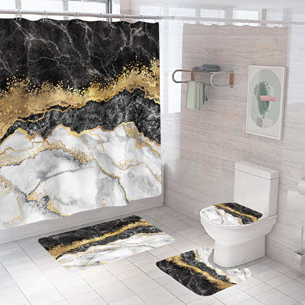 Bathroom Shower Curtain Four-piece Digital Printing Marble Waterproof Shower Curtain Toilet Partition Curtain Bath Mat
